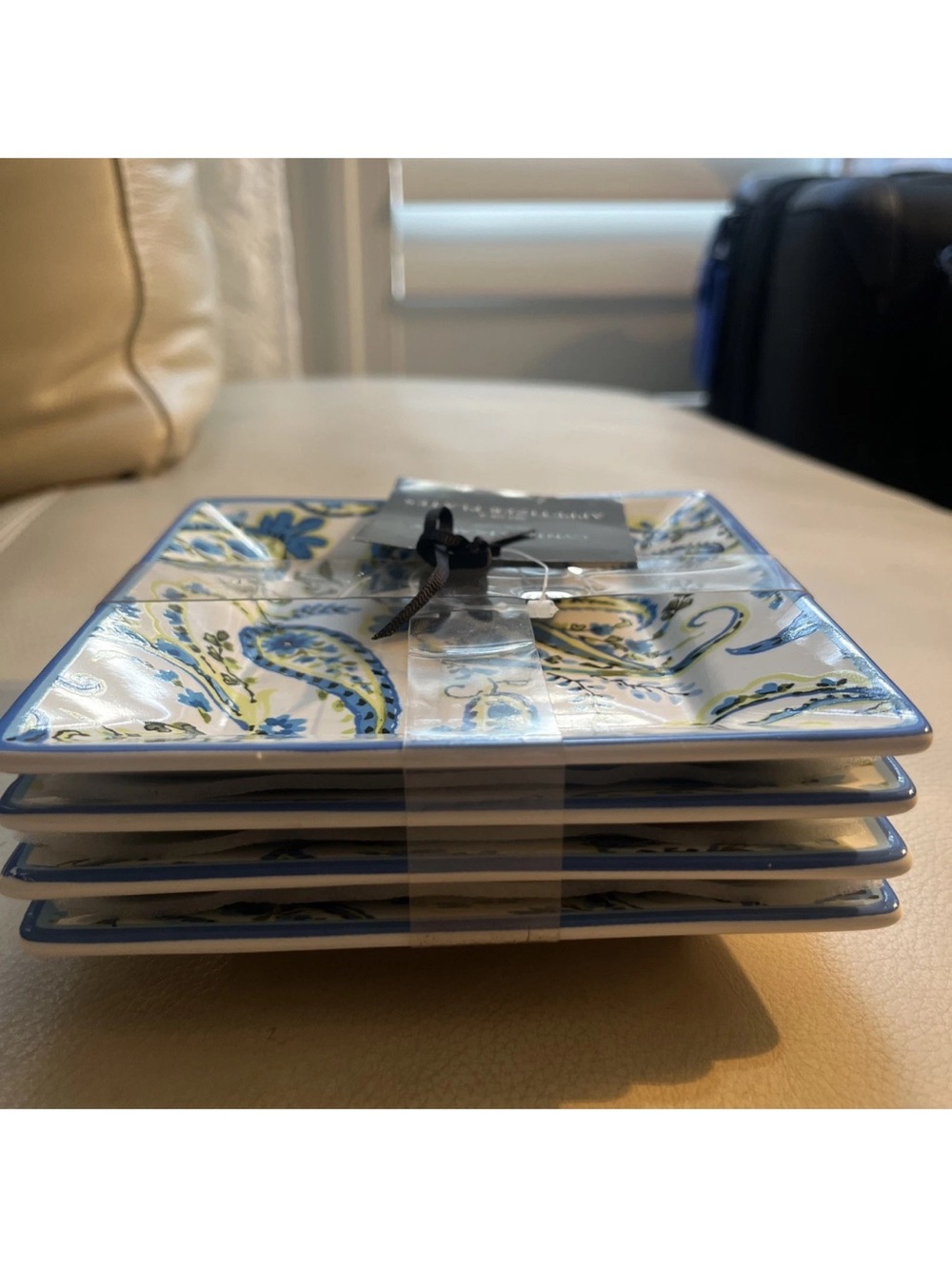 Cynthia Rowley Blue and White Paisley Ceramic Snack Plates - Set of 4